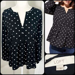 LOFT Black & White Polka Dot Long Sleeve Blouse - MEDIUM